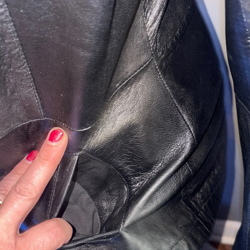 Wilsons Vintage Womens black Leather jacket blue satin lined preloved#Bikercore - Picture 5 of 5